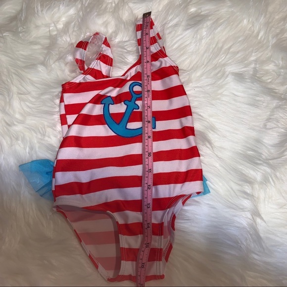 Red and white sailor swimsuit w/ bow & ruffle -2T - Picture 5 of 5